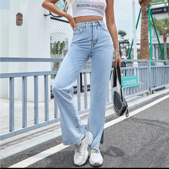 Split Hem Blue Jeans straight leg - Picture 3 of 5